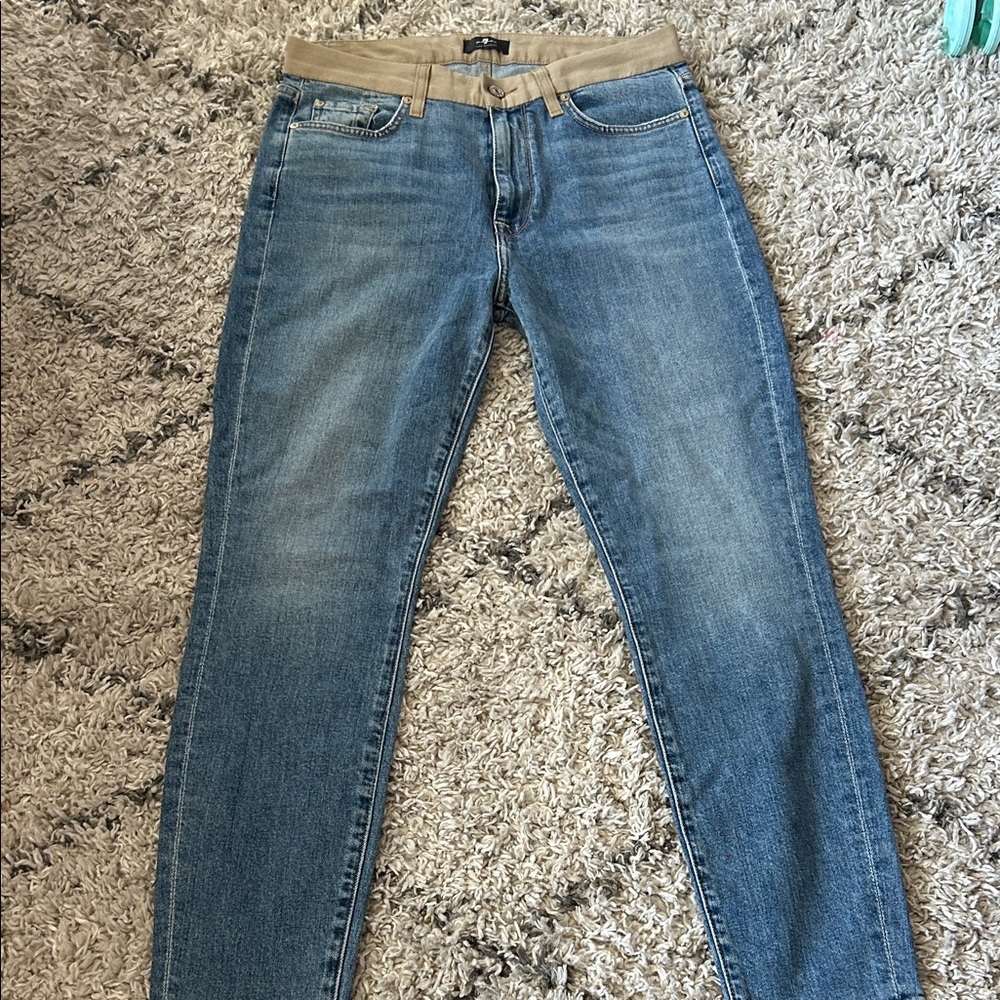 7 For All Mankind Slim Women's Jeans in Blue with Tan Accents